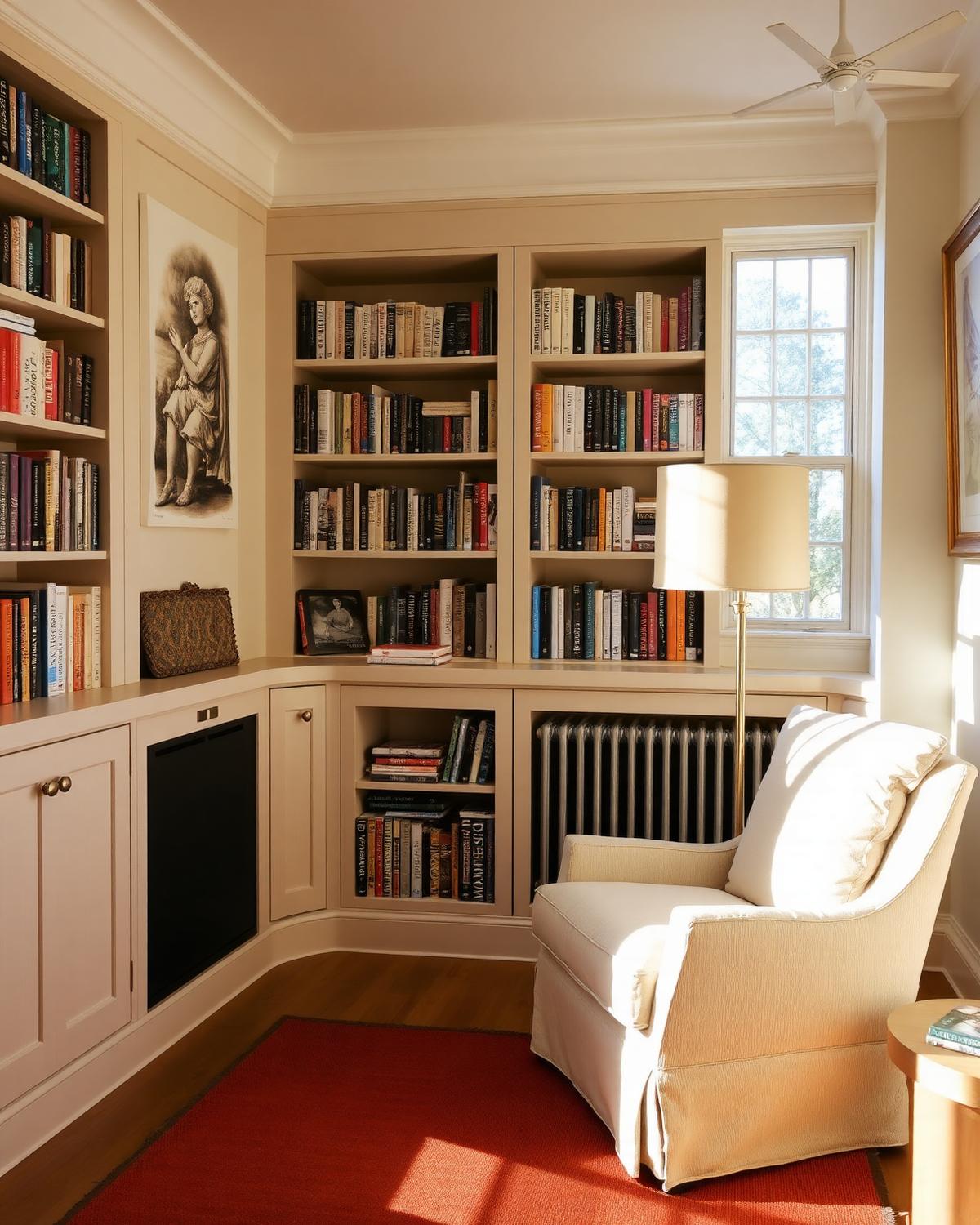 Reading nook with bookshelves